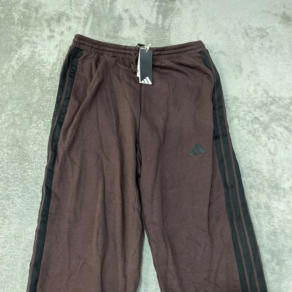 NWT adidas Wide Leg Fleece Sweatpants Men's Large Shadow Brown Cotton Fleece